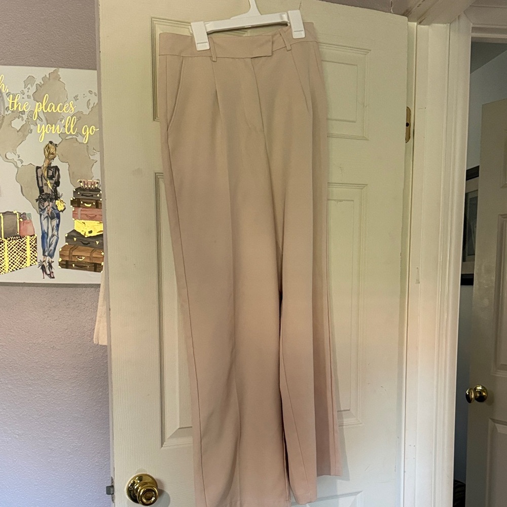 Chic Beige Wide Leg Women's Pants